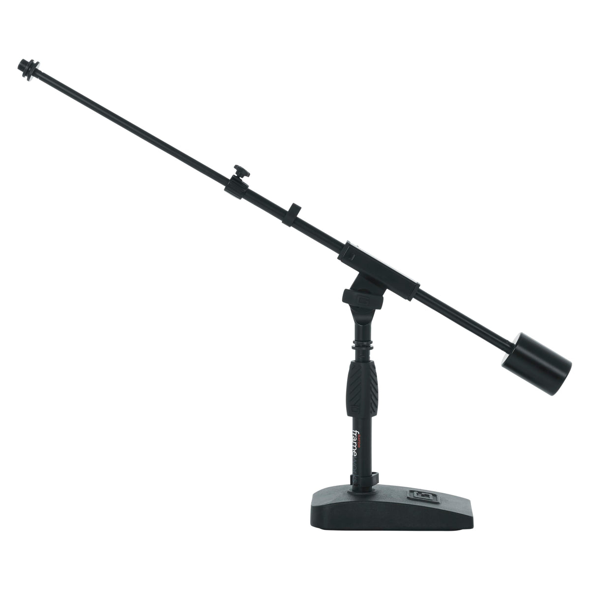 Gator Frameworks - Soporte de micrófono de base corta con peso con brazo telescópico y peso de contador de 2.5 libras; ideal para escritorio, grabación y transmisión (GFW-MIC-0822)