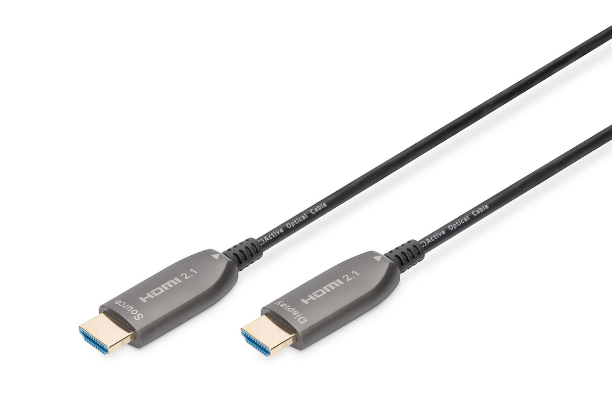 DIGITUS HDMI AOC Cable híbrido de fibra óptica - HDMI 2.1 - 30m - 8k/60Hz - UHD-II - canal Ethernet - HDR eARC HDCP 2.2 - compatible con TV/beamer/monitor - contactos chapados en oro - Negro