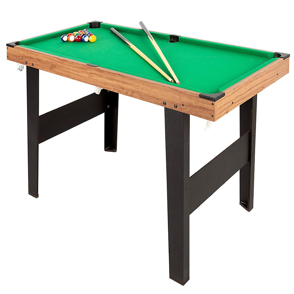 ColorBaby 85434 Mesa de Billar Americano para niños y Adultos, 121x61x70 cm, De Madera Resistente, Incluye 2 Tacos, 16 Bolas, 1 Tiza, 1 Cepillo y 1 triángulo, 2-4 Jugadores, 6 años y mas