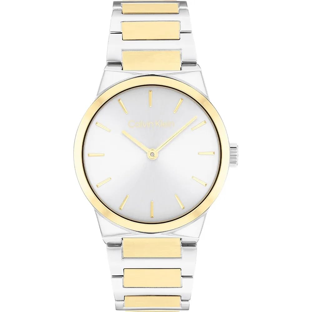 Calvin Klein Reloj Mujer 25100113 Linear Elegance – Cuarzo, Caja de Acero Inoxidable 32 mm, Brazalete Metálico, Cristal Mineral, 3 ATM