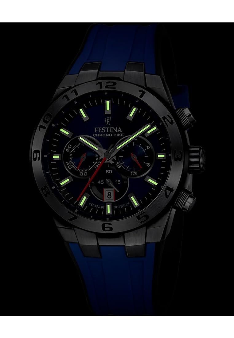 Festina Reloj Hombre F20671/1 Chrono Bike Caja de Acero Inoxidable 316l Plateado Correa de Caucho Azul