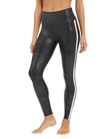 Spanx Leggings de piel sintética de rayas para Mujer, Negro, L
