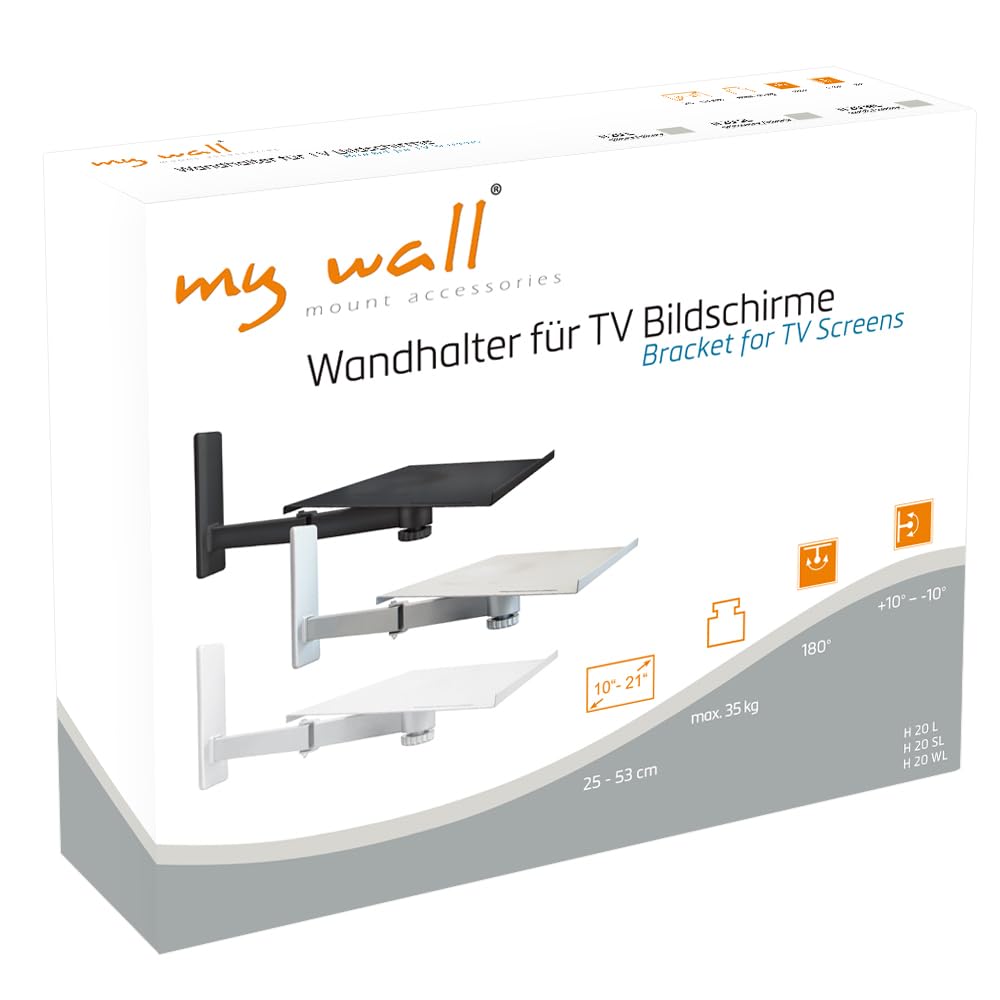 My Wall H20L - Soporte de pared para televisores de hasta 21"/53 cm (carga máxima 35 kg, se puede girar e inclinar), color plateado