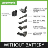 Greenworks GD24SVK4D Aspiradora sin Cable Lujosa, Succión Alta Potencia, Filtro HEPA, Pelo de Mascotas, Potencia 3 Niveles,Cargador de Pared, Garantía 3 Años