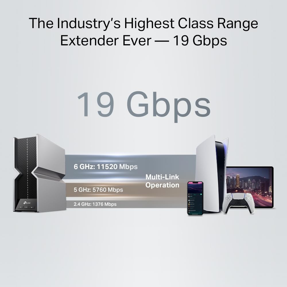 TP-Link RE800BE Extensor de Cobertura WiFi 7 RE800BE, Banda Triple hasta 19 Gbps, Puerto Ethernet de 2.5 Gbps, Tecnología BE19000, Modo Punto de Acceso, Compatible con Todos los Routers WiFi