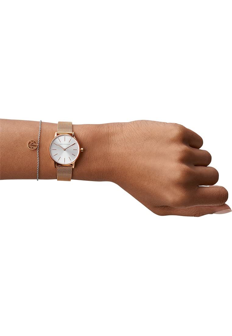 Armani Exchange Orologio da donna, Movimento al quarzo a due lancette e cassa da 28 mm con cinturino in acciaio inossidabile, Tono oro rosa