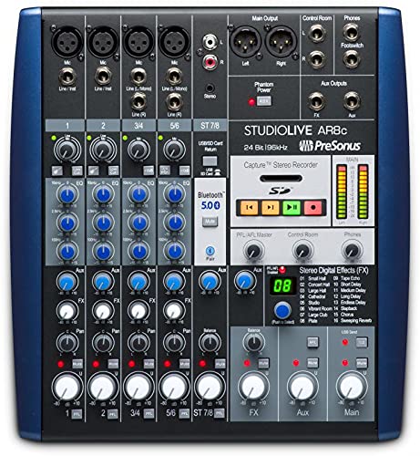 PreSonus StudioLive AR8c Mezclador Analógico/Interfaz de Audio 8 Canales Compatible USB-C/Grabador SD Estéreo