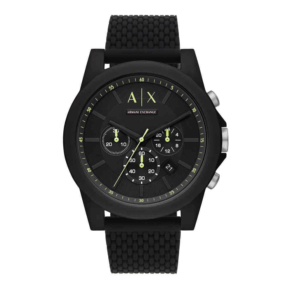 Armani Exchange Reloj hombre, movimiento cuarzo cronógrafo y caja 44mm con correa silicona