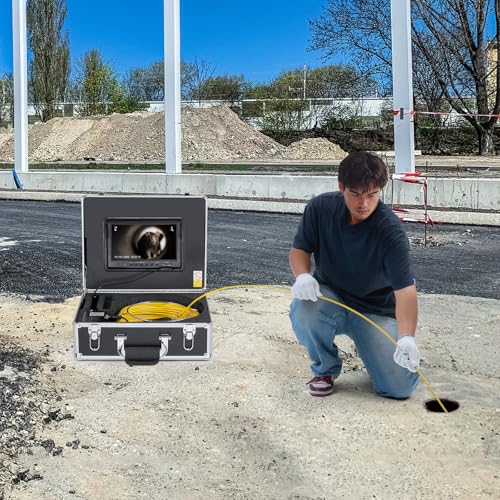 VEVOR Cámara de Alcantarillado con Localizador 512 Hz, 30 m, Cámara de Inspección de Drenaje con Nivelación Automática, Zoom 36X, 12 LED, Tarjeta 32 GB, para Tuberías de Conductos, 320 x 390 x 155 mm
