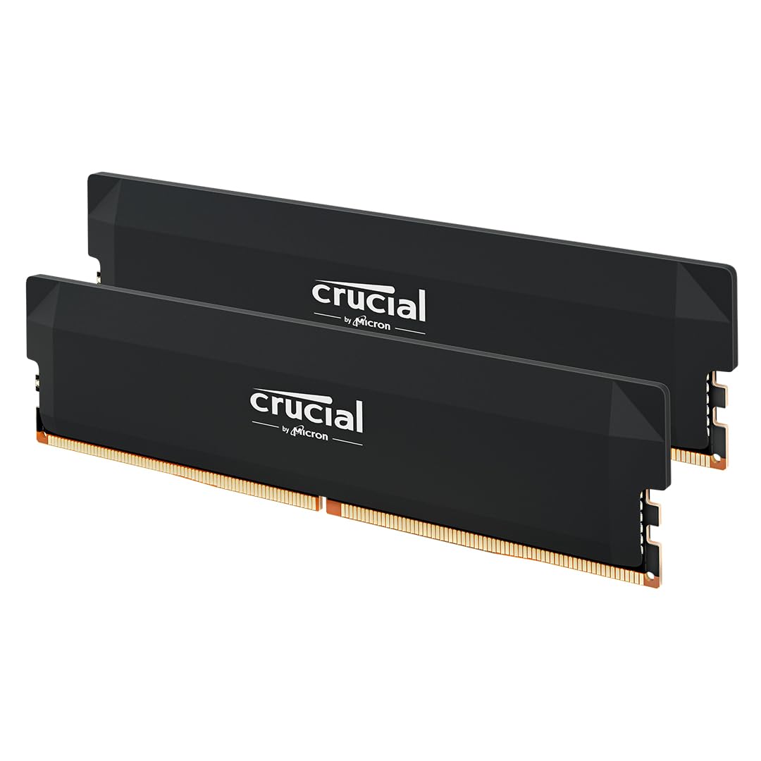 Crucial Pro RAM DDR5 32GB (2x16GB) 6000MHz CL36, Memoria Overclocking Gaming, Intel XMP 3.0 / AMD Expo, (PC) Memoria RAM DDR5 32GB, Negro - CP2K16G60C36U5B