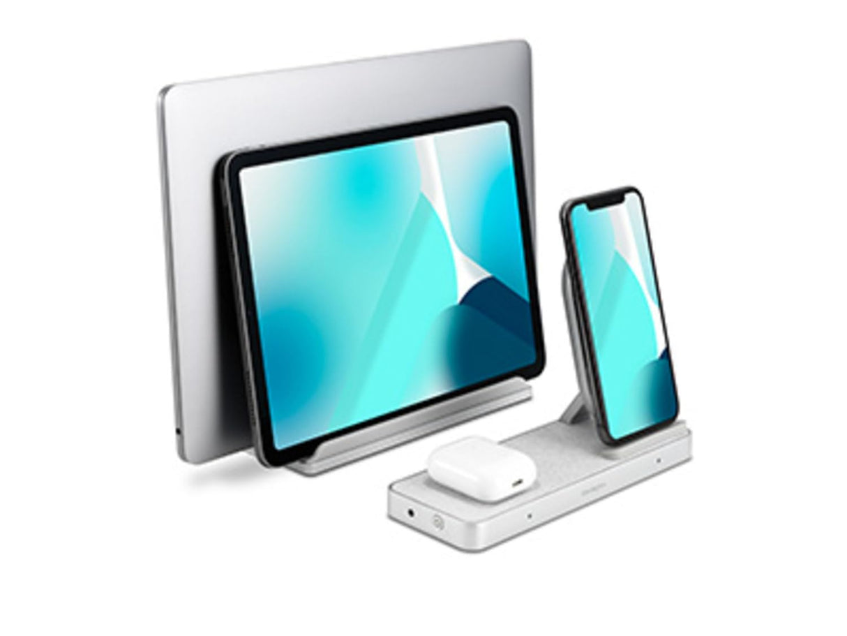 Kensington StudioCaddy Organizador con Carga Inalámbrica Qi para Dispositivos Apple, Incluidos iPhone, iPad, MacBook y Apple Watch y Soporte para MacBook, Blanco