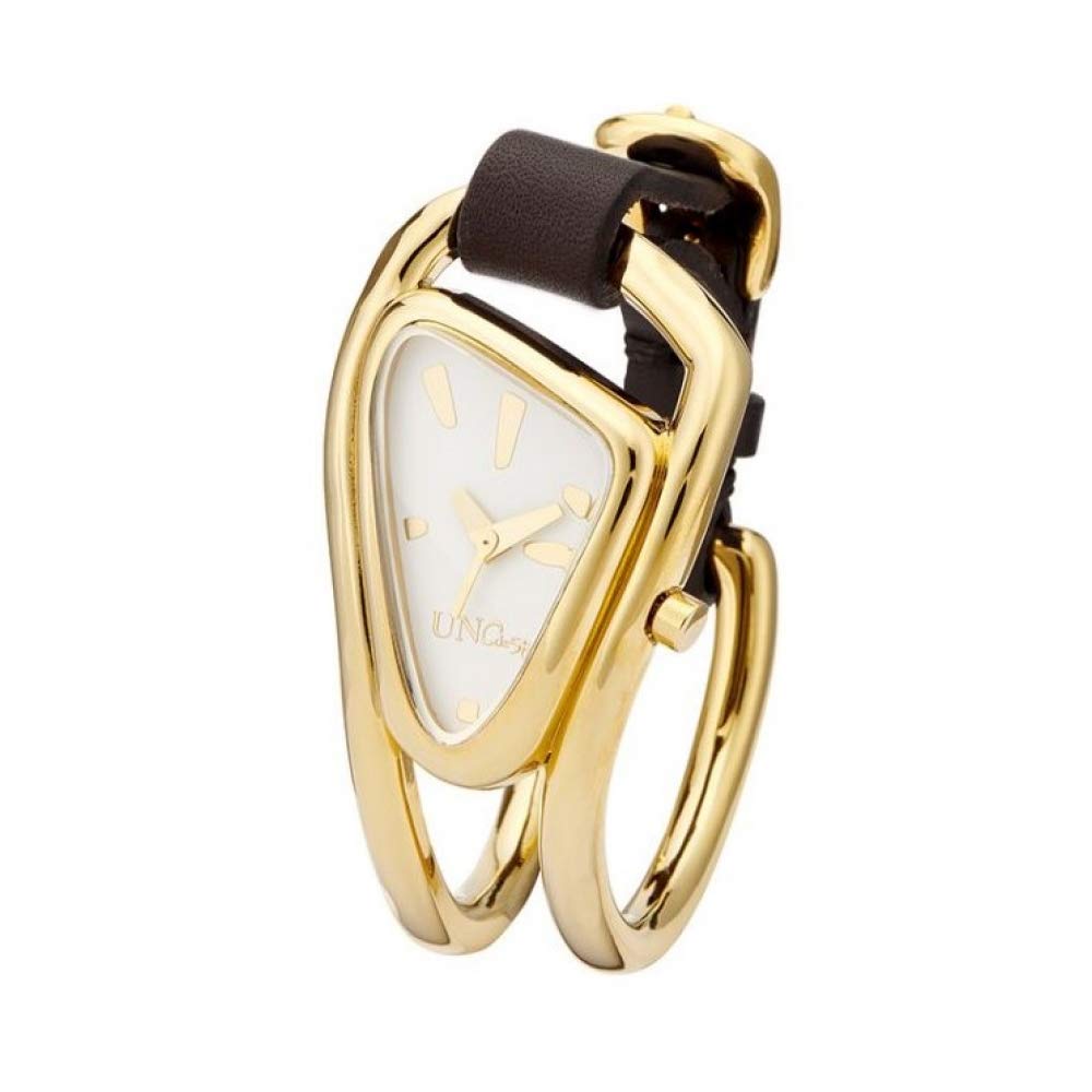 UNO de 50, Reloj de Aleación de Metales, Baño Dorado, Correa de Cuero, Diseño Creativo, Joya Artesanal