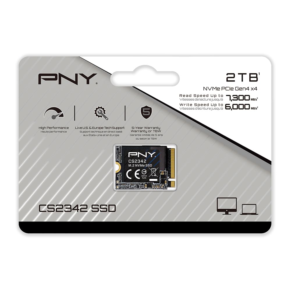 PNY CS2342 M.2 2230 2TB NVMe Gen4 x4 SSD - hasta 7.300 MB/s de Lectura y 6.000 MB/s de Escritura - M230CS2342-2TB-TB