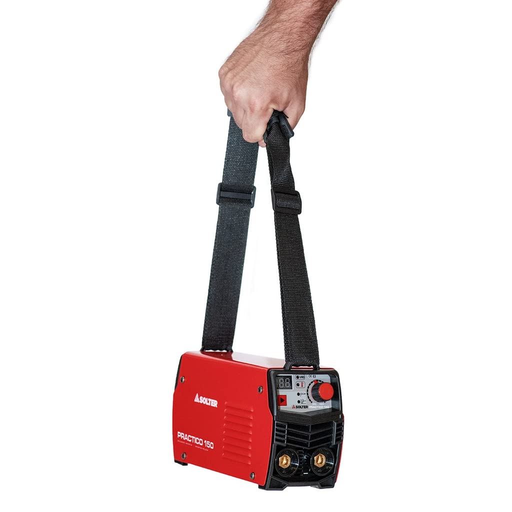 Solter Inverter Practico 150 – Soldador MMA/TIG por Raspado, 150A, Compacto y Ligero (2 kg), Hot-Start y Arc-Force, Maletín de Aluminio, Compatible con Generador, Ideal para Taller y Bricolaje