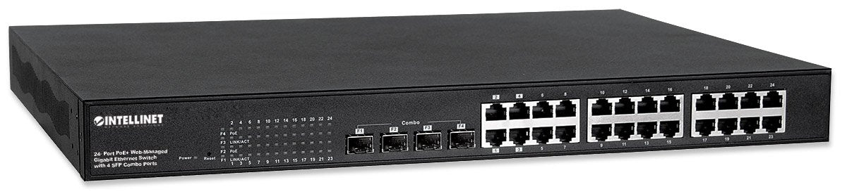 Intellinet 561372 Switch de red (Gestionado, Gigabit Ethernet (10/100/1000), Bidireccional completo (Full duplex), Energía sobre Ethernet (PoE), Montaje en rack)