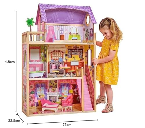 KidKraft Casa de muñecas de Madera Kayla con Muebles y Accesorios incluidos, Casita de Juguete con balcón para muñecas de 30 cm, Juguetes niños y niñas Desde 3 años (65092) Exclusivo en Amazon