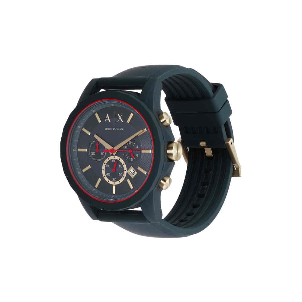 Armani Exchange Reloj Hombre, Movimiento cronógrafo, 47mm Caja de silicona azul con correa de silicona, AX1335