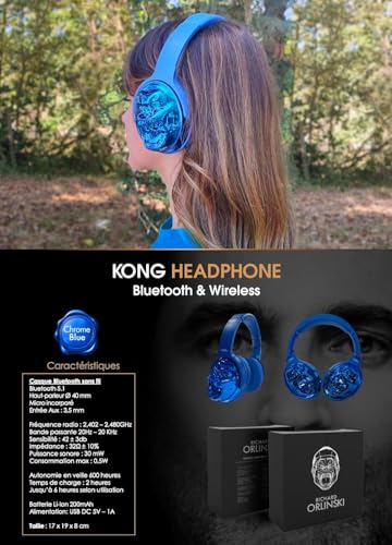 ORLINSKI Audífonos Bluetooth CAQKON1001-211-V2 2025, 40 mm, 6 Horas de Batería, Micrófono Integrado, Azul