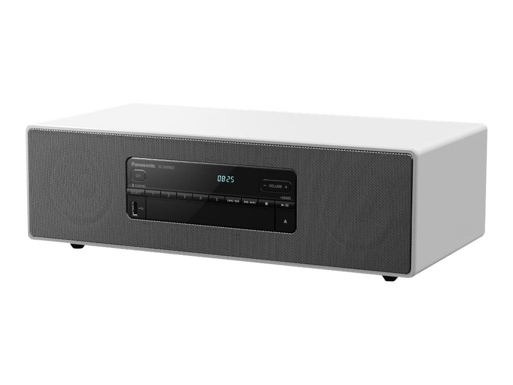 Panasonic Microsistema Hi-Fi SC-DM502E-W, 40 W, Radio FM, Dab/Dab+, Reproductor de CD, USB, Bluetooth, Aux, reproducción MP3, Carcasa de Madera y Cubierta de Cobre, diseño Elegante, Blanco
