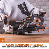 Evolution Power Tools - R210SMS-300+ Ingletadora deslizante multimaterial de 210 mm (230 V), con paquete plus, Corta acero dulce, aluminio, plástico, madera con clavos incrustados