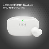 JBL Wave Buds 2, Auriculares True Wireless con cancelación de Ruido Activa, Bluetooth, hasta 40 hrs de autonomía, Sonido Pure Bass, Smart Ambient, conexión multipunto, Blanco