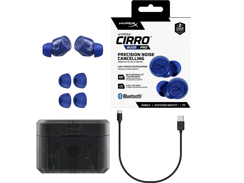 HyperX Cirro Buds Pro - Auriculares gaming true wireless, inalámbricos con ANC, bluetooth 5.2, baja latencia, batería 35h, color azul