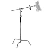 NEEWER Pro 100 % Acero Inoxidable Heavy Duty C Stand con Brazo Articulado Altura Máxima de 320 cm Soporte de Luz para Fotografía con Brazo de Sujeción de 4,2 pies/128 cm, 2 Cabezales de Agarre