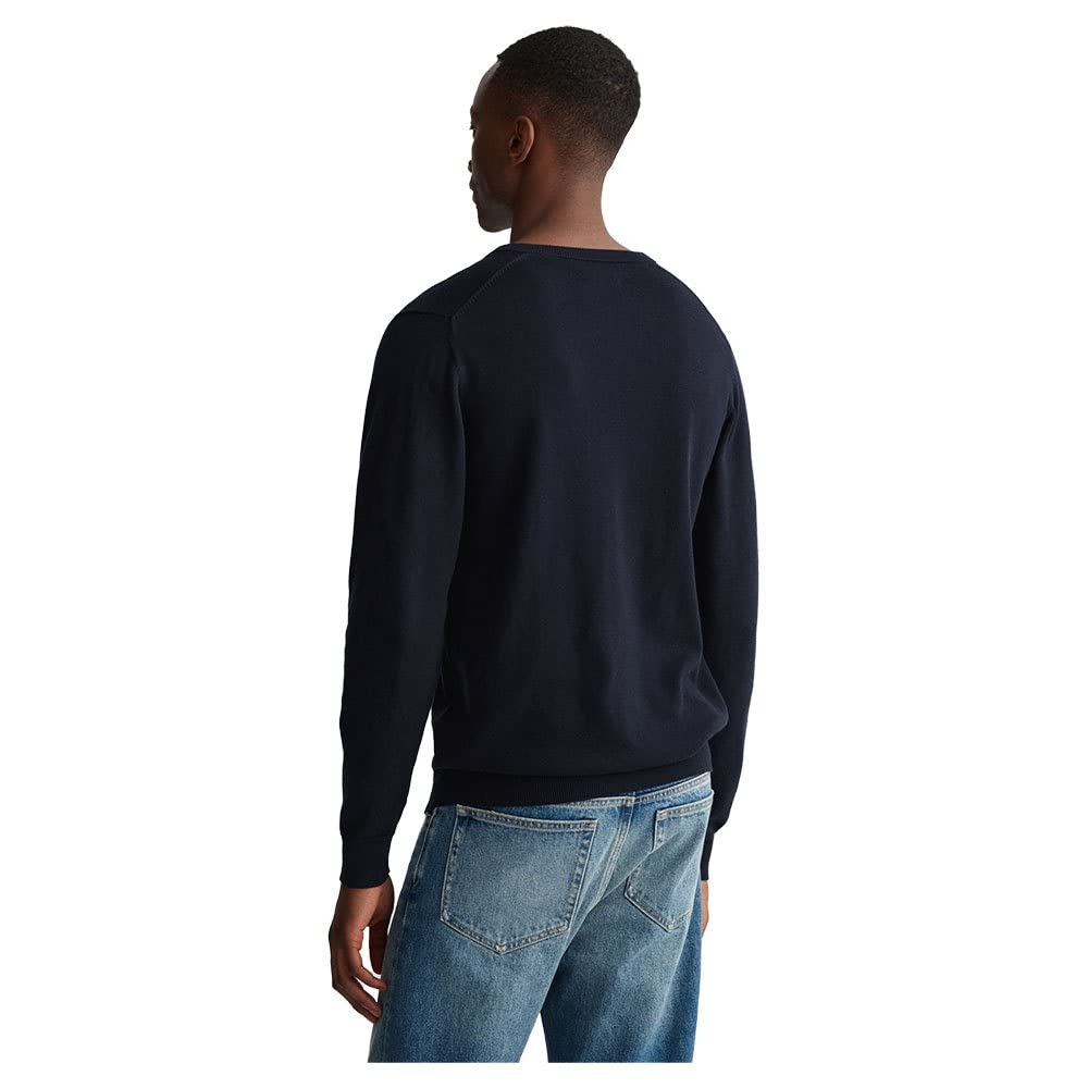 GANT Cuello en V de algodón Suéter, Azul Noche, M para Hombre