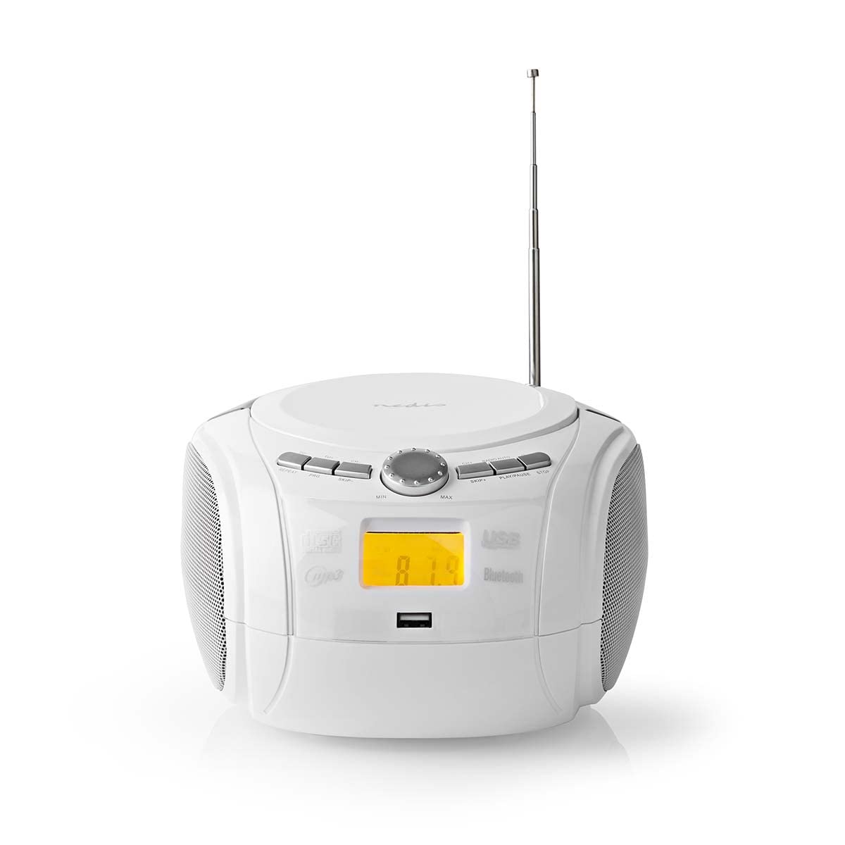 Nedis Boombox 9 W Bluetooth® Reproductor de CD/Radio F, Blanco