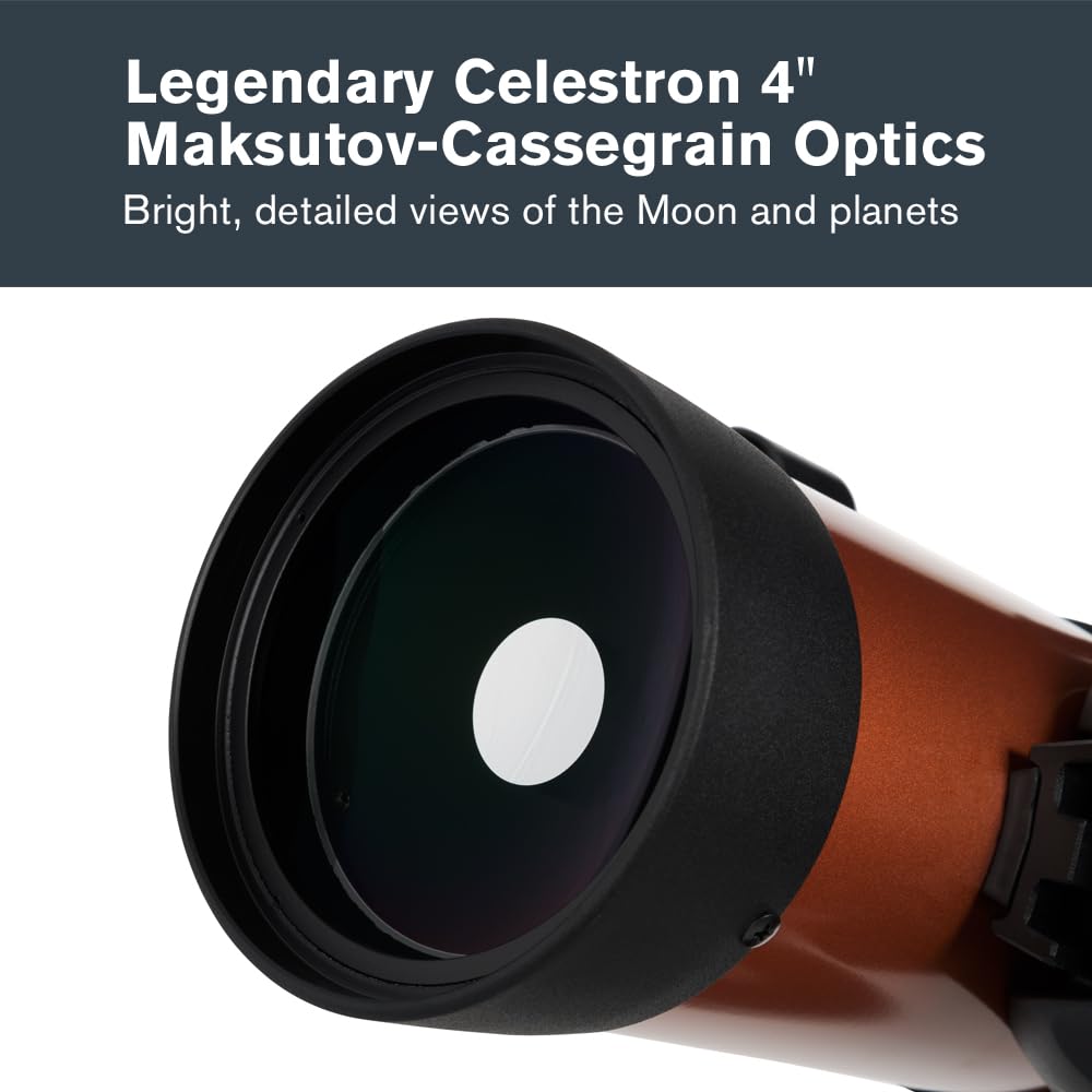Celestron 11049 Telescopio computarizado NexStar 4SE Maskutov-Cassegrain con montaje totalmente automatizado, tecnología SkyAlign y revestimiento XLT, negro/naranja