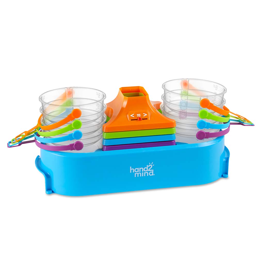 Learning Resources Set de 4 balanzas con platillos apilables, balanza con Dos platillos Transparentes para líquidos y sólidos, balanza para niños fácil de Montar, balanza para el Aula