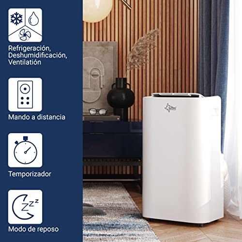 Climatizador móvil SUNTEC Coolfixx 12000 BTU APP - Aire acondicionado móvil y silencioso con control Smart App - Deshumidificador para habitaciones de hasta 60 m2 - Refrigeración y calefacción móvil