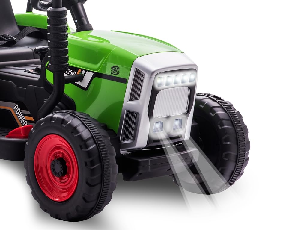 Teorema Giocattoli Teorema 66692 – Tractor eléctrico de 12 V para niños, con Luces, Sonidos, Remolque, Reproductor MP3, Entrada Auxiliar, USB y Mando a Distancia