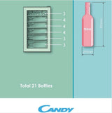 Candy DiVino CWC 021 M/NF Vinoteca Vino, 21 botellas, App HOn con tecnología Vivino, estantes cromados, 39 dB, Clase G, 40 x 55 x 70 cm, negro [Clase de eficiencia energética G]