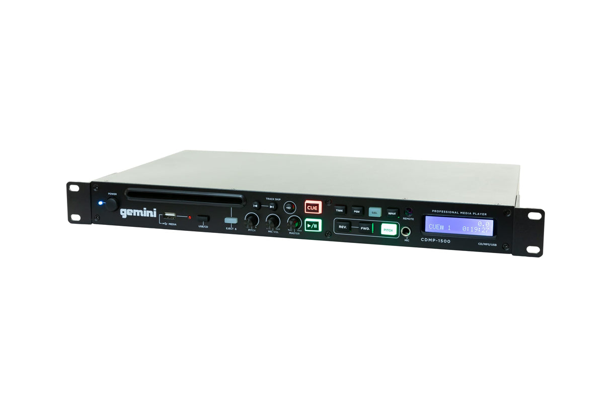 Gemini Sound CDMP-1500: Reproductor de CD Profesional de 1 Pulgada montado en Rack para Bares, Discotecas, Estudios de Baile y Otras