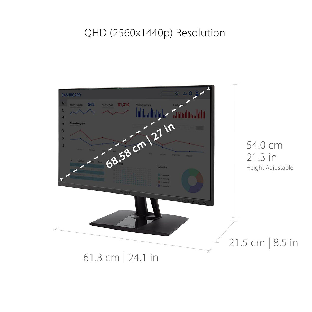 ViewSonic VP2756-2K - Monitor IPS de 27 Pulgadas, QHD, sin Bordes en 3 Lados, 100% sRGB, Certificado Pantone, 5ms, 350 nits, HDMI, DisplayPort, USB-C, rotación-Auto, Regulable en Altura