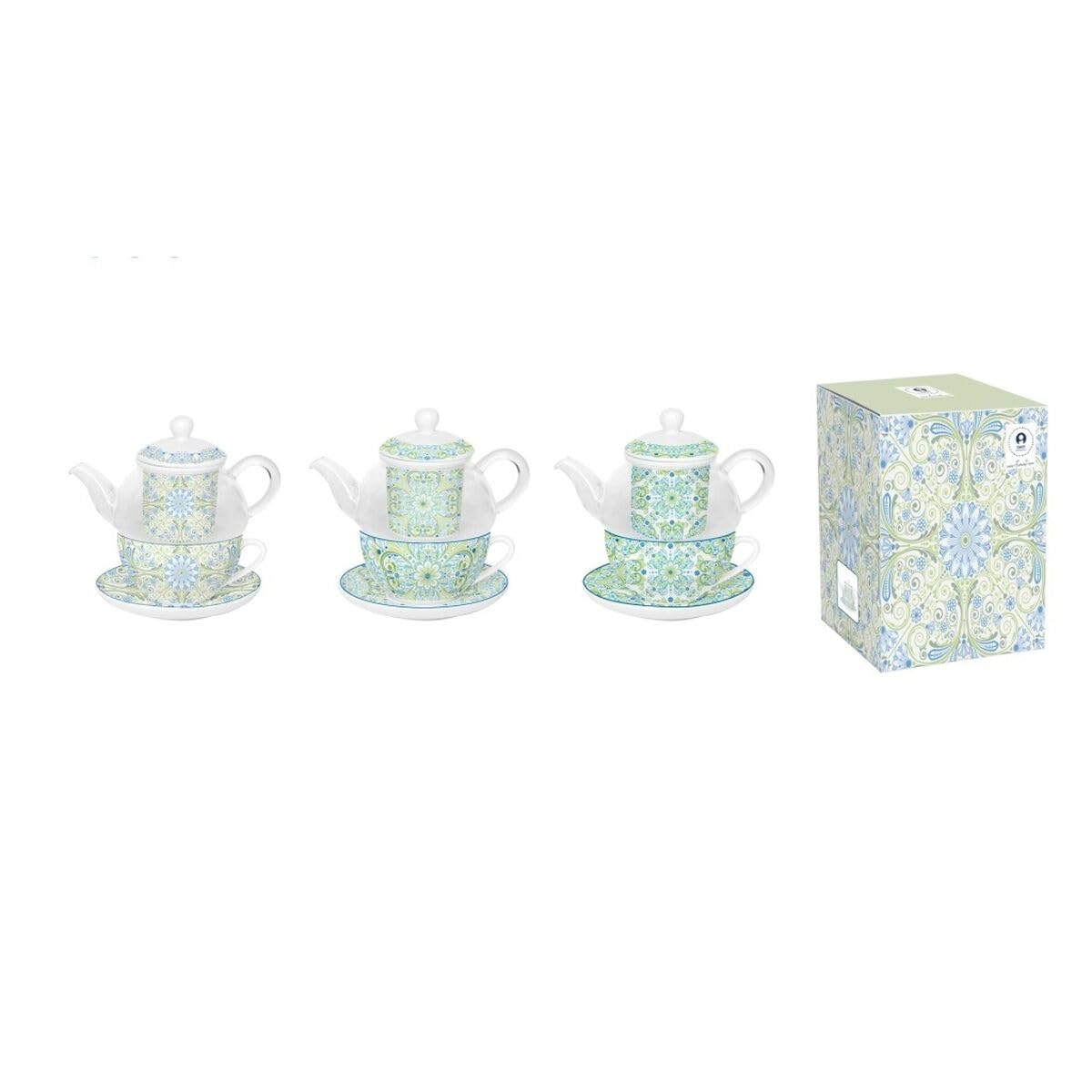 DKD Home Decor Tetera Azul Blanco Verde Cristal Porcelana (3 Unidades)