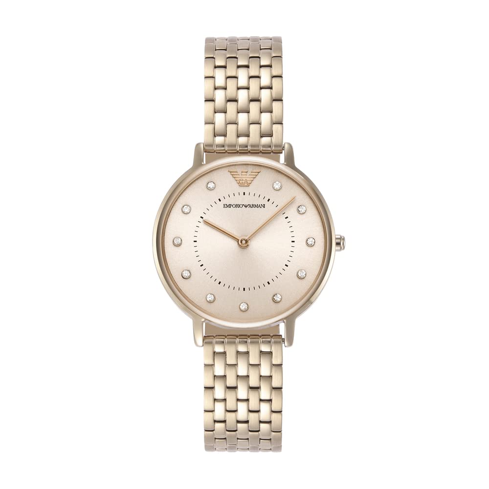 Emporio Armani Reloj de señora, movimiento de dos manecillas, caja de acero rosa de 32 mm con correa de acero, AR11062, Tono dorado claro
