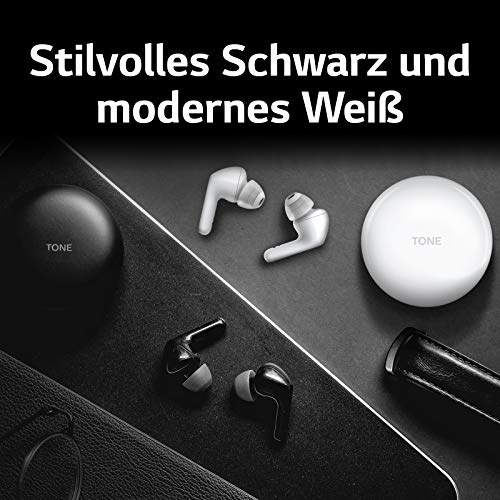LG TONE Free FN5 Auriculares True Wireless con autolimpieza UVnano que elimina el 99,9% de las bacterias, tecnología Meridian Sound, doble micrófono para llamadas en la oficina y carga rápida en negro