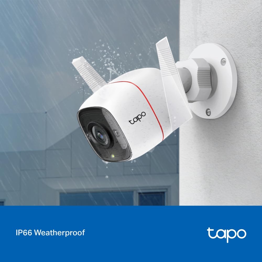 Tapo C310P2 - Camara Vigilancia WiFi Exterior Interior,Resolución 3MP, IP66 con Visión Nocturna, Detección de Movimiento y Alarma Instantánea, Control con App iOS, Android, Compatible con Alexa