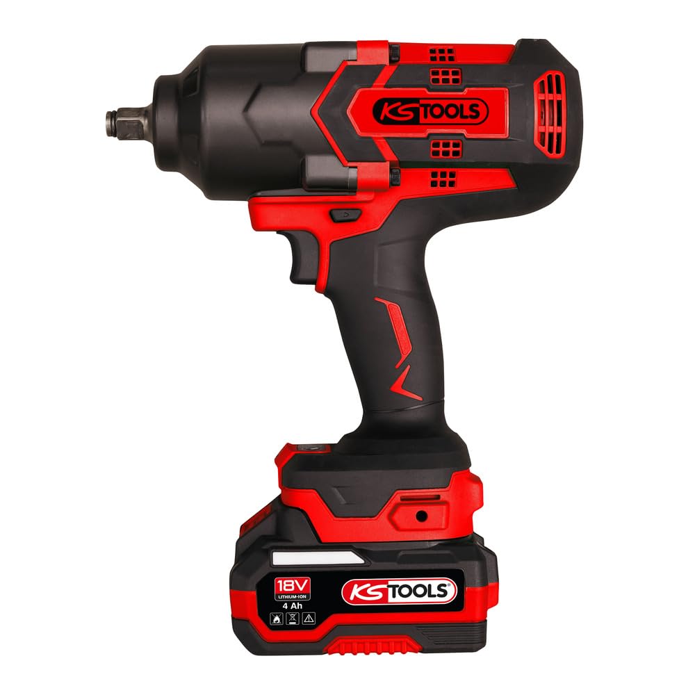 KS TOOLS 515.4715F - Llave de impacto con batería (1/2" sin escobillas de 18 V, 1600 Nm, 2,8 kg, sin batería, incluye 2 baterías 4Ah