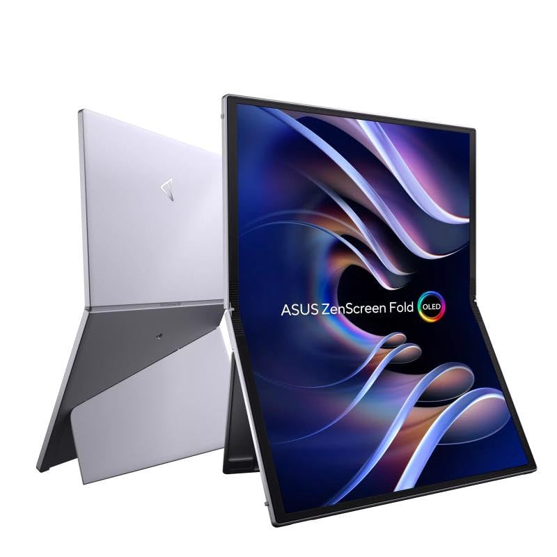 ASUS ZenScreen Fold MQ17QH - Monitor portátil de 17,3 Pulgadas, Quad HD OLED (2560 x 1920), HDMI, Dos USB-C, Soporte Plegable Integrado, 100% DCI-P3, Color Plateado
