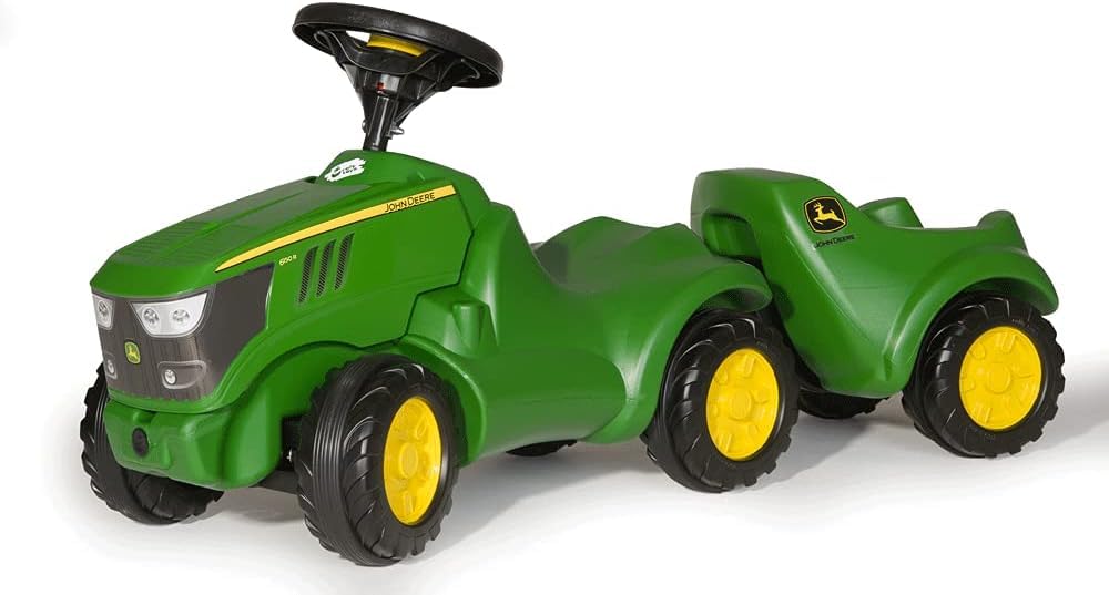 Rolly Toys Minitrac John Deere 6150R con remolque rollyMinitrac (remolque basculante, compartimento de almacenamiento bajo el capó, volante con bocina, para niños a partir de 1,5 años)