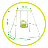 Smoby - Columpio Baby Swing para Bebés, para Interior y Exterior, Estructura de Metal Segura y Resistente, Asiento Verde y Azul, Adecuado a Partir de 6 Meses - 117x124 x118cm (7600830304)