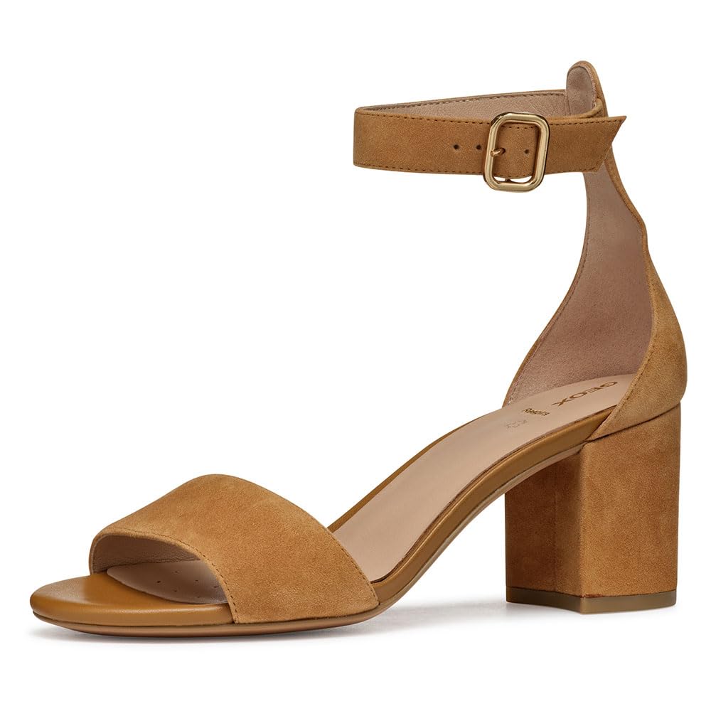 Geox D VIRNILISA 65 S A, Sandalia Tacón Mujer, Cognac, 41 EU