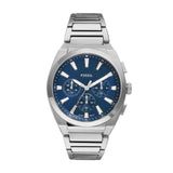 Fossil Reloj Everett para Hombre, Movimiento Cronógrafo Cuarzo con Correa de Piel o Acero, Gris y Azul