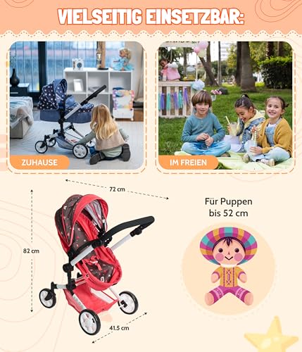Bayer Chic 2000 - Cochecito para muñecas Linus, 3 en 1 para niños de 4 a 8 años, Juego de Cochecito para muñecas, Vaqueros Grises