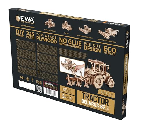 EWA Eco-Wood-Art ARADO 3D de Madera-Rompecabezas para Adultos y Adolescentes, 14+ -Montaje sin pegamento-325 Piezas, Color natuurlijk, Medium (Tractor BELARUS-82.3 with PLOW)