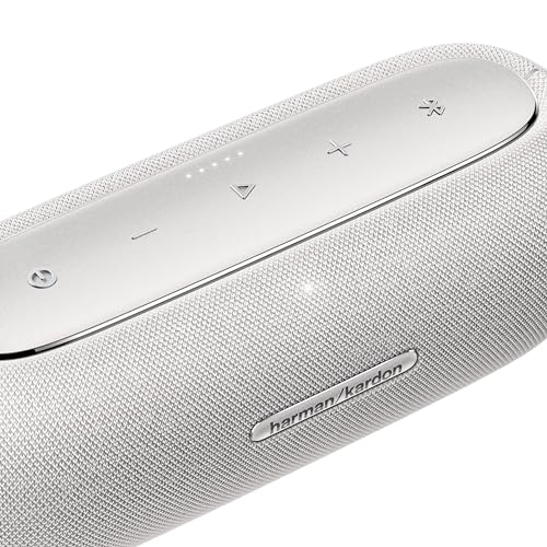 Harman Kardon Luna, Altavoz portátil, Resistente al Agua y al Polvo, con diseño Elegante, tecnología Bluetooth, Puerto USB y duración de batería de hasta 12 hrs, Gris