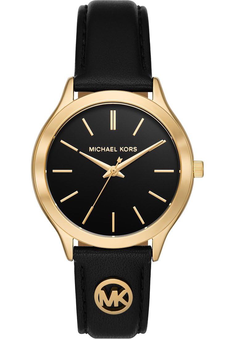 Michael Kors Slim Runway Watch for Women, 38mm Quartz Three Hand Movement with Leather Strap